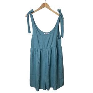 Cupshe Pale Teal Tie Strap Satin Gauze Romper No Pockets Size Small NWT